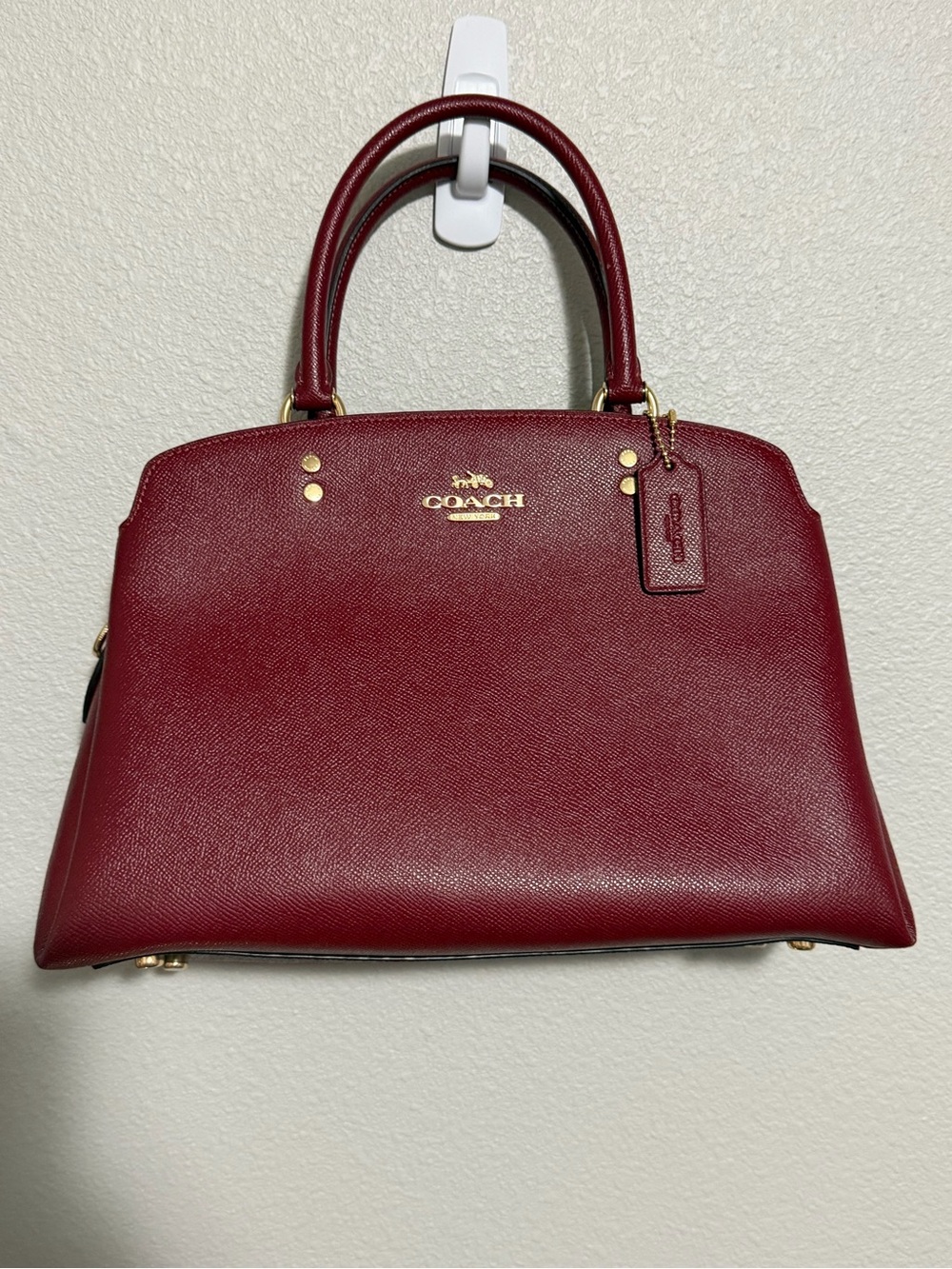 Coach Lillie Carryall Burgundy Crossgrain Leather Satchel Gold Hardware